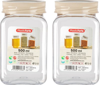 PlasticForte Voorraadpot/bewaarpot - 2x - 500 ml - kunststof - beige - B7 x H13 cm