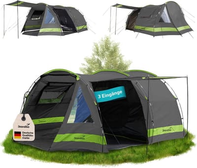 Ruime Tunnel Tent voor 4 Personen met Verduisterde Slaapcabine en Zonnescherm