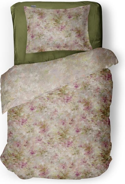 LINNICK Dekbedovertrek Katoen Fable Meadow - Beige - Dekbedovertrek 140x200/220cm - 100% Katoen - Eenpersoons - Dekbedovertrekken - Bloemen Dekbedovertrek