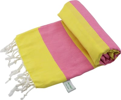 Arowell Double Banded Pestemal - Fouta - Hamamdoek - Hammamdoek - Geel - Roze - 180 x 100 cm