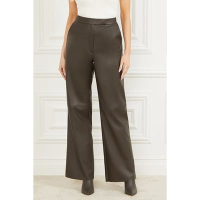 GUESS Marciano By  Vixen Wide Leg Pant Olive Leather Branch Taglia: 36 | Pantaloni di pelle Outlet | Donna | Verde