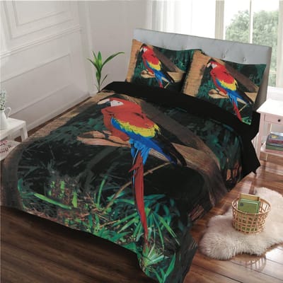 Dekbedovertrek Papegaai - Lits-jumeaux 240x220 cm - Micropercal - Inclusief 2 Kussenslopen 60x70 cm - Strijkvrij - Multi