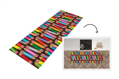 Keukenloper - Loper keuken - Potlood - Patronen - Abstract - Regenboog - 150x50 cm - Keukenloper vinyl