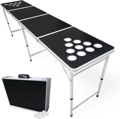 Opvouwbare Pongtafel - Feesttafel Klaptafel - Feestjes organiseren - Met Bekergaten - 8-voet - Zwart