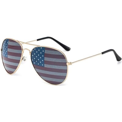 Lunettes de soleil aviateur Drapeau américain Protection UV Teintes patriotiques pour le 4 juillet & Activités de plein air KJ095 gray