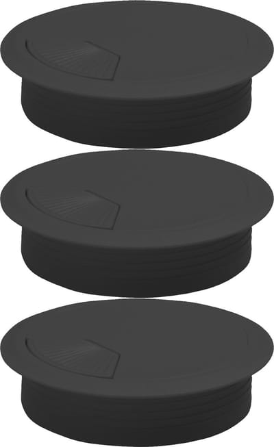 AMIG Kabeldoorvoer - 3x - kunststof dop met opening - Dia 60 mm x H20 mm - zwart - afsluitdoppen voor bureaus