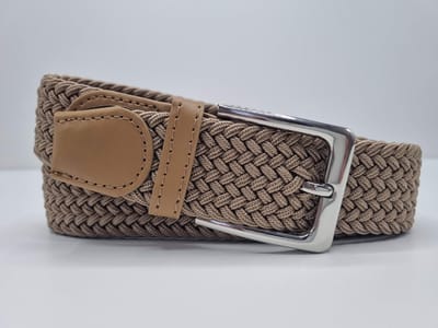 Elastische riem - gevlochten broekriem - dames en heren riemen - kleur Beige 105 cm