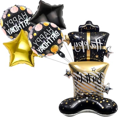 Luxe Verjaardags Folie Ballonnen Set in Zwart en Goud, Feestdecoratie met Sterren en Dots, XXL Ballonnenboeket voor Feesten en Verjaardagen