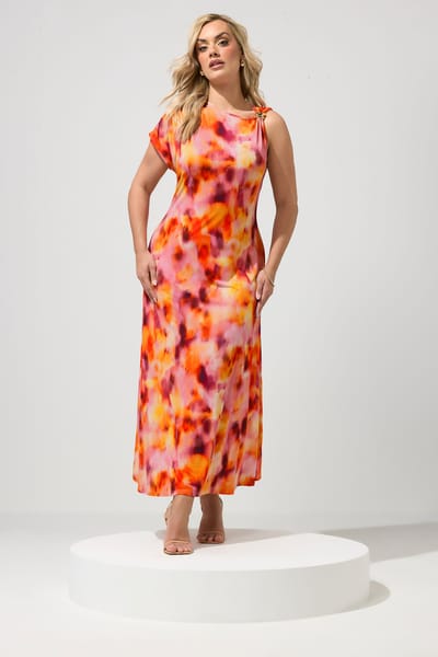 Yours London Oranje Jurk Met Vervaagde Abstracte Print En Gespdetail Size 38