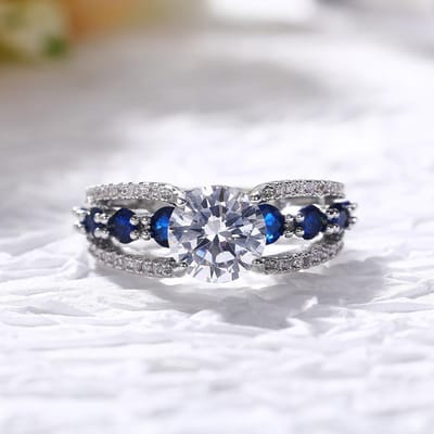 Creatieve Uitgesneden Saffier Blauwe Zirconia Ring voor VROUWEN Luxe Banket Verlovingssieraad 6 gray