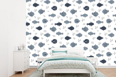 Behang - Fotobehang Patronen - Jongens - Vissen - Kinderen - Breedte 360 cm x hoogte 260 cm