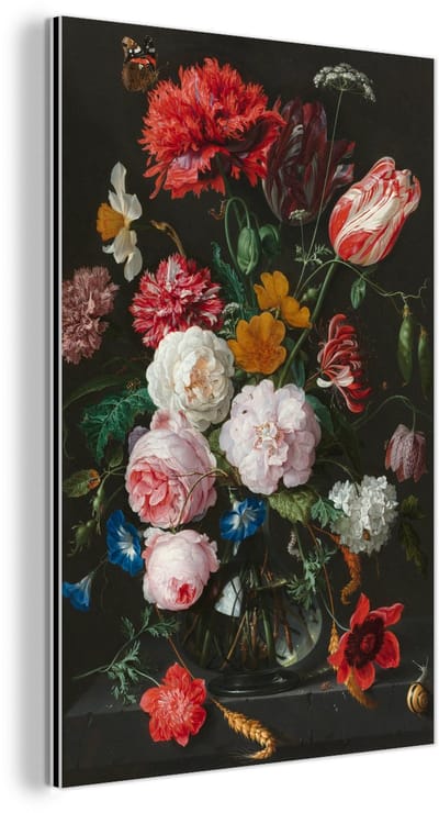 Aluminium schilderij 120x180 cm - Wanddecoratie metaal - Stilleven met bloemen in een glazen vaas - Schilderij van Jan Davidsz. de Heem - Metalen muurdecoratie woonkamer - Decoratie industrieel - Foto op dibond - Industriële accessoires slaapkamer