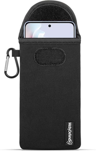 MobyDefend Hoesje - Geschikt voor Oppo Reno11 F - Neopreen Pouch Met Karabijnhaak - Insteek - Riemlus - Zwart