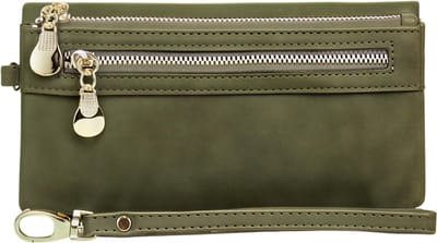 Dames Kunstleren Portemonnee Grote Capaciteit – Groen – Dubbele Ritssluiting Clutch Schoudertasje – Multifunctionele Telefoon Portemonnee met Muntvak, Kaarthouder en Meerdere Zakken