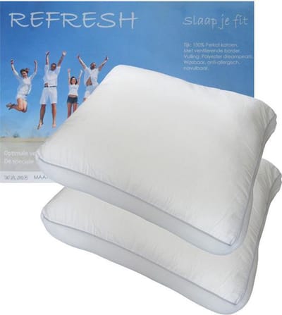Refresh Hoofdkussen Set (2 Stuks) - Boxkussen met 3D Border - Dreampearls - 50x60x10 cm - Wit