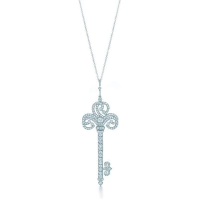 Tif Hoge Kwaliteit 100% S925 Sterling Zilver Elegante Sleutel Ketting Dames Kleine Sieraden Zirconium Sleutel Sleutelbeen Ketting Kleine Sieraden 50cm white