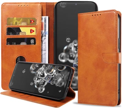 Geschikt voor Samsung Galaxy S20 Ultra Telefoonhoesje Kunstleer met Magnetisch lipje en Pasjeshouder Book Case met Klepje - Bruin - Smartphonica geschikt voor Samsung Galaxy S20 Ultra