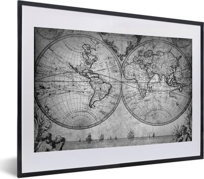 Poster in lijst - Fotolijst 40x30 cm - Posters - Wereldkaart - Antiek - Vintage - Kindje - Jongetje - Meisje - Posterlijst zwart - Decoratie - Wanddecoratie woonkamer - Muurdecoratie slaapkamer