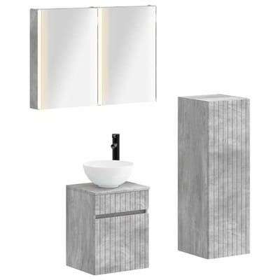 vidaXL - Badkamermeubel - Set - 4 - st - Betongrijs - Bewerkt - hout - en - glas