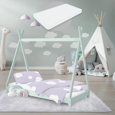 Kinderbed Tipi - Huisbed Speelbed - Spelen en slapen - Massief grenenhout - 70x140 cm - Mint