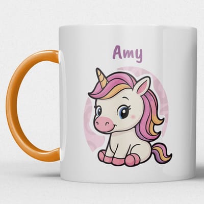kindermok/kinderbeker | gepersonaliseerd met naam | met eenhoorn | oranje | Schattige illustraties