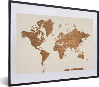 Poster in lijst - Fotolijst 60x40 cm - Posters - Wereldkaart - Vintage - Kaarten - Posterlijst zwart - Decoratie - Wanddecoratie woonkamer - Muurdecoratie slaapkamer
