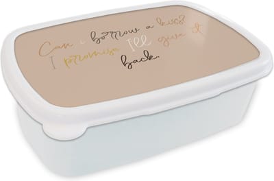 Broodtrommel Wit - Lunchbox - Brooddoos - Can I borrow a kiss? I promise I'll give it back - Spreuken - Quotes - 18x12x6 cm - Volwassenen