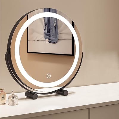 Verlichte Make-upspiegel - Tafelspiegel Verstelbaar - Perfecte Make-up - 3 Kleuren Licht - 45 x 49 cm - Zwart