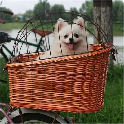 Huisdier Fietsmand - Reismand Hond - Veilig Vervoer - Met Opbergvak - 10x10x10 mm - Bruin