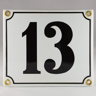 Huisnummer Bord - Adres Nummer - Woning Entree - Inclusief Bevestiging - Nummer 13 - Wit Zwart