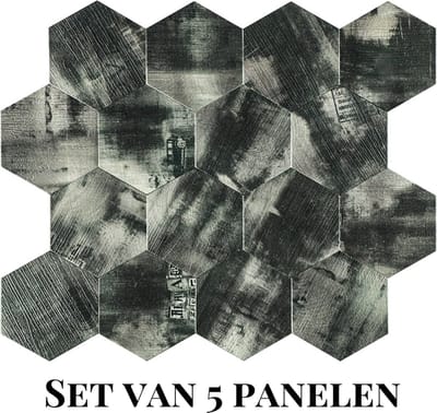 Wallways Wandpanelen - Plaktegels - Set van 5 Tegels - Tegelsticker - Zelfklevende Tegels - 4MM dik - Aluminium toplaag - Waterdicht - Krasbestendig - Hittebestendig - 3M Kleeflaag - Hexagon Oxide XL