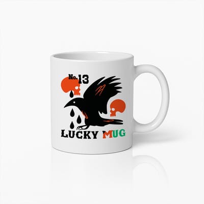 Lucky Mok No.13 330ml – Gotische Kraai Koffiebeker | Uniek Halloween Cadeau voor Liefhebbers van Donkere Kunst & Mysterie