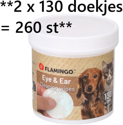 ** 2 X ** flamingo reinigingsdoekjes voor ogen en oren bij honden en katten - 130 st = 260 st - neutrale geur - alle vacht types