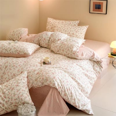 Beddengoed 135x200 katoen roze bloemen esthetische planten renforce ÖKO-TEX katoenen beddengoed bladeren meisjes dekbedovertrek met ritssluiting en 1 kussensloop 80x80 cm