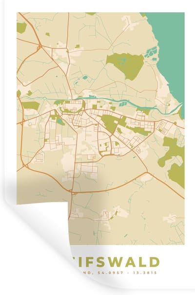 Muurstickers - Sticker Folie - Greifswald - Vintage - Kaart - Stadskaart - Plattegrond - 20x30 cm - Plakfolie - Muurstickers Kinderkamer - Zelfklevend Behang - Zelfklevend behangpapier - Stickerfolie