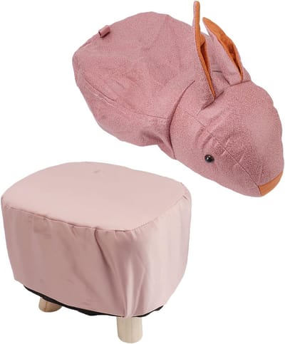 Voetenbankje - Krukje kind - Zitten en rusten - Schattig dieren design - 29x29x28 cm - Roze