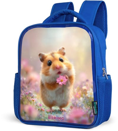 NoBoringSuitcases.com® - Rugzak blauw - Schooltas jongens - Hamster met bloem - Kinder rugtas jongen - Boekentas kind - Kinderrugzak voor school - Schoolrugzak