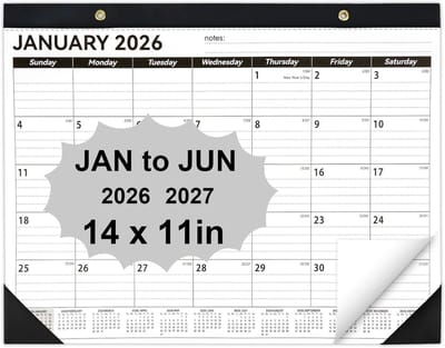 Bureaukalender 2025-2026 - Maandplanner Academisch - Planning Thuis Kantoor - 18 Maanden Overzicht - 14 x 11 Inch - Wit Zwart