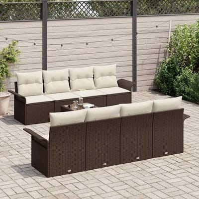 vidaXL - Tuinbank - Set - 9 - st - 8-Aantal - zitplaatsen - Bruin - en - Crème
