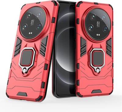 MobyDefend Hoesje - Geschikt voor Xiaomi 14 Ultra - Dubbelgelaagde Pantsercase Met Standaard - Rood