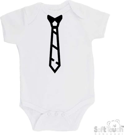 100% Katoenen Romper "Stropdas" Unisex Katoen Wit/zwart Maat 62/68