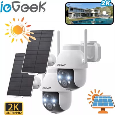 ieGeek Draadloze WiFi Buitenbewakingscamera - 3MP IP-camera - Tweewegs-audio - Geluidsalarm - AI-detectie -Nachtzicht - 360° PTZ - 2 stuks