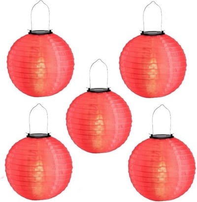 Solar lampionnen rood 35 cm - 5 stuks