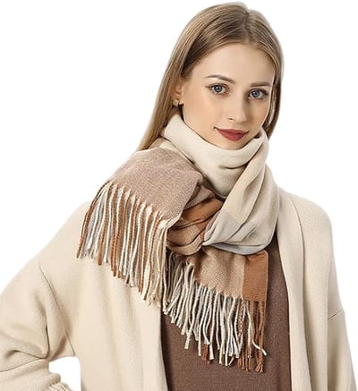 Sjaal - Wintersjaal - Dames Sjaal - Winter Fashion - Sjaal dames - Wintersjaal voor vrouwen - Cadeaus voor vrouwen - Geruit kasjmier - Vierkante damessjaal - Moeder - Vriendin - Tiener - Meisje - 200*70 cm - Khaki