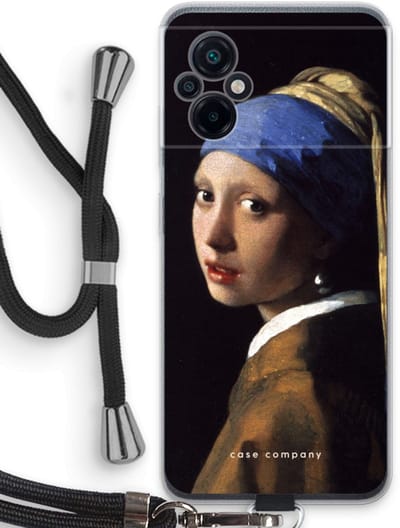 Case Company® - Hoesje met koord geschikt voor Xiaomi Poco M5 hoesje met Koord - The Pearl Earring - Telefoonhoesje met Zwart Koord - Bescherming aan alle Kanten en Over de Schermrand