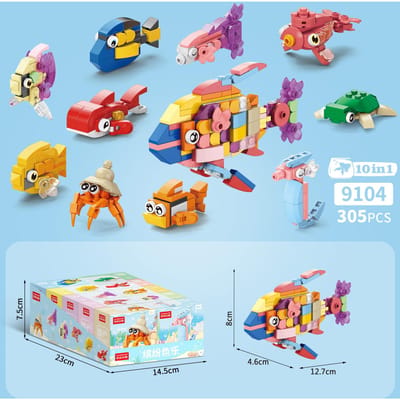 10 Stuks Creatieve Bouwstenen Dier Kerstauto Oceaan Insect Model Kinderen Gemonteerd Speelgoed Interessant Dierlijk Ornament Cadeaus