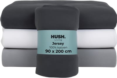 HUSH Living - Hoeslaken jersey 90x200+30cm - 100% katoen - 160 grms - kreukvrij & strijkvrij - rekbaar - lekker warm - antraciet