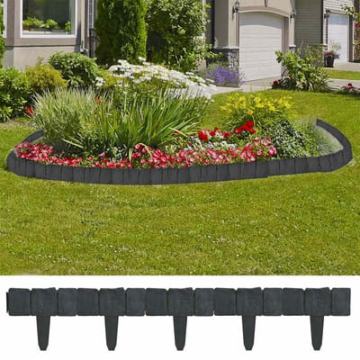 Gazonrand Steenlook - 10 Meter - 41 Stuks - Grijs - Kunststof Tuinafboording - Flexibele Borderrand - Onderhoudsvrij & Eenvoudige Montage