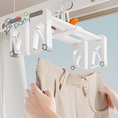 Loha-party®kledinghanger-knijperhangers-Anti slip-stevige zwarte broekhangers / rokhangers / shawlhangers -automatische clip-Gepatenteerde hanger-4 in 1-2 in1-laken droogrek- rubber klemmen-verstelbaar