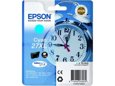 Epson wekker, enkelverpakking, cyaan, 27XL DURABrite Ultra-inkt